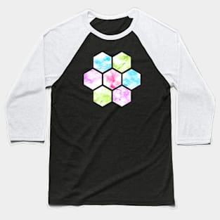 Marble Hexagon | Blue Pink Green Purple | Black Background Baseball T-Shirt